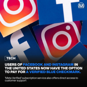 Users of Facebook and Instagram in the United States now have the option to pay for a verified blue check mark.