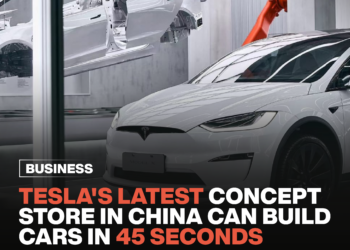 Latest Tesla concept store in China can build cars in 45 seconds. 9 Latest Tesla concept store in China can build cars in 45 seconds.