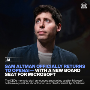 Sam Altman Officially Returns to OpenAI—With a New Board Seat for Microsoft.