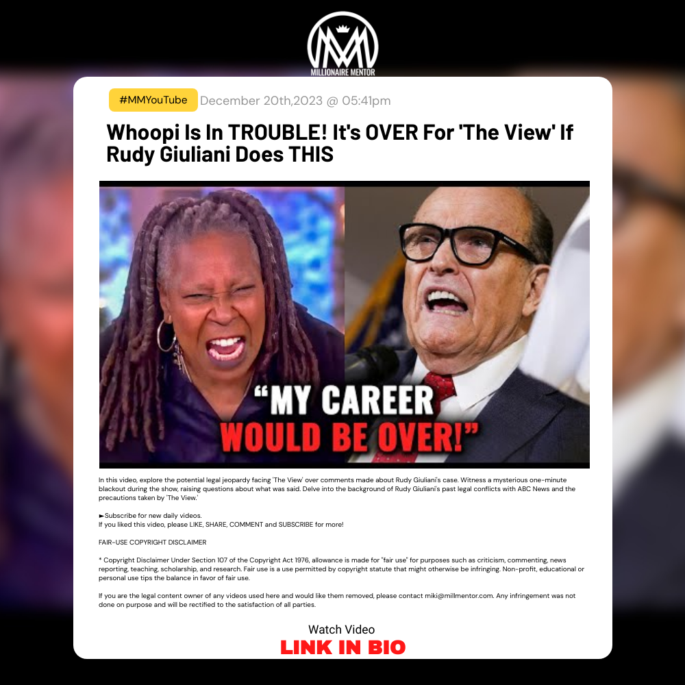 Whoopi Is In TROUBLE! It's OVER For 'The View' If Rudy Giuliani Does THIS In this video, explore the potential legal jeopardy facing 'The View' over comments made about Rudy Giuliani's case. Witness a mysterious one-minute blackout during the show, raising questions about what was said. Delve into the background of Rudy Giuliani's past legal conflicts with ABC News and the precautions taken by 'The View.' ►Subscribe for new daily videos. If you liked this video, please LIKE, SHARE, COMMENT and SUBSCRIBE for more! FAIR-USE COPYRIGHT DISCLAIMER * Copyright Disclaimer Under Section 107 of the Copyright Act 1976, allowance is made for "fair use" for purposes such as criticism, commenting, news reporting, teaching, scholarship, and research. Fair use is a use permitted by copyright statute that might otherwise be infringing. Non-profit, educational or personal use tips the balance in favor of fair use. If you are the legal content owner of any videos used here and would like them removed, please contact miki@millmentor.com. Any infringement was not done on purpose and will be rectified to the satisfaction of all parties.