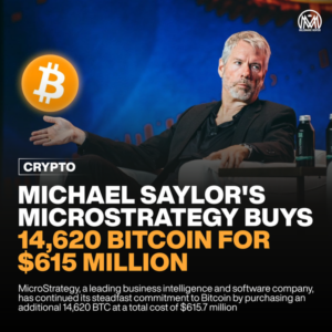 MICHAEL SAYLOR’S MICROSTRATEGY BUYS 14,620 BITCOIN FOR $615 MILLION